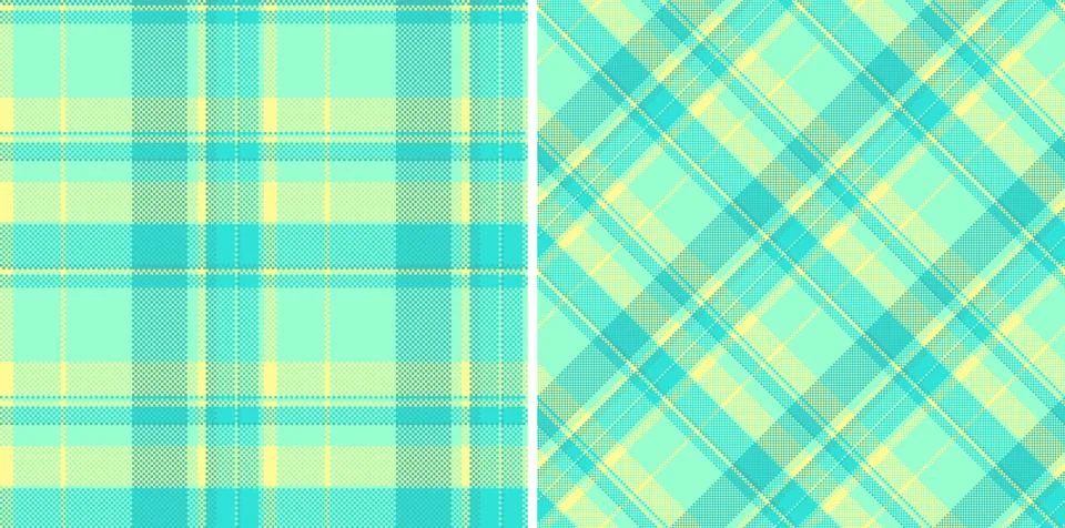 Two seamless plaid patterns in fresh mint and yellow hues, one classic grid.. Stock Illustration