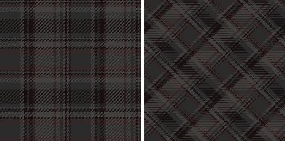 Two seamless plaid patterns, one square and one diagonal, in muted gray ton.. Illustrazione stock