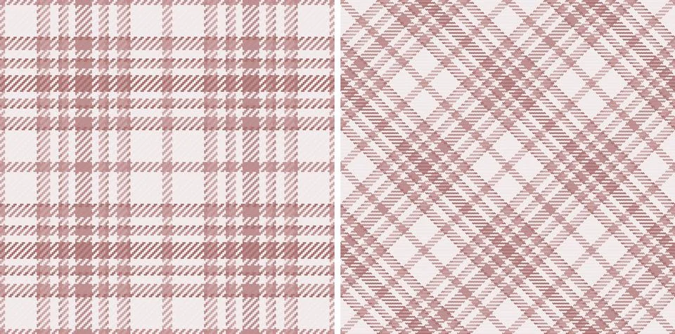 Two seamless plaid patterns, one classic and one diagonal, in soft, muted ros Stock Illustration