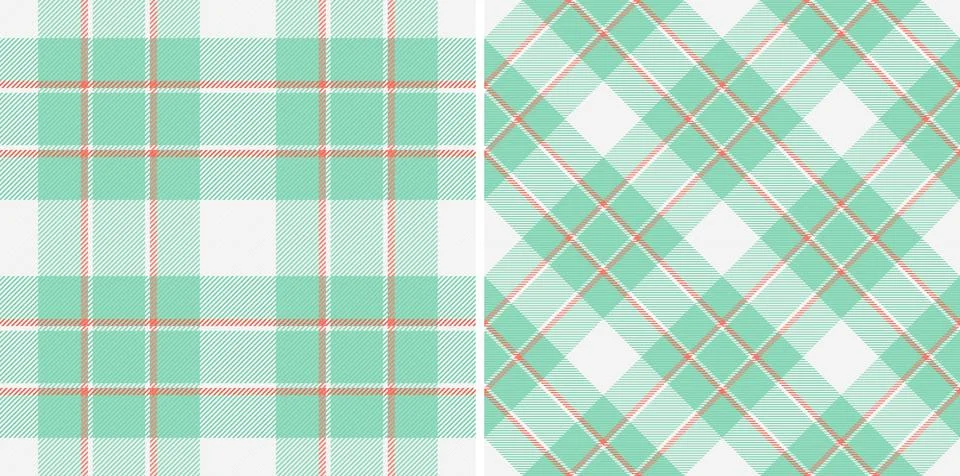 Two seamless plaid patterns, pastel green and peach on white. Classic, versat Stock Illustration