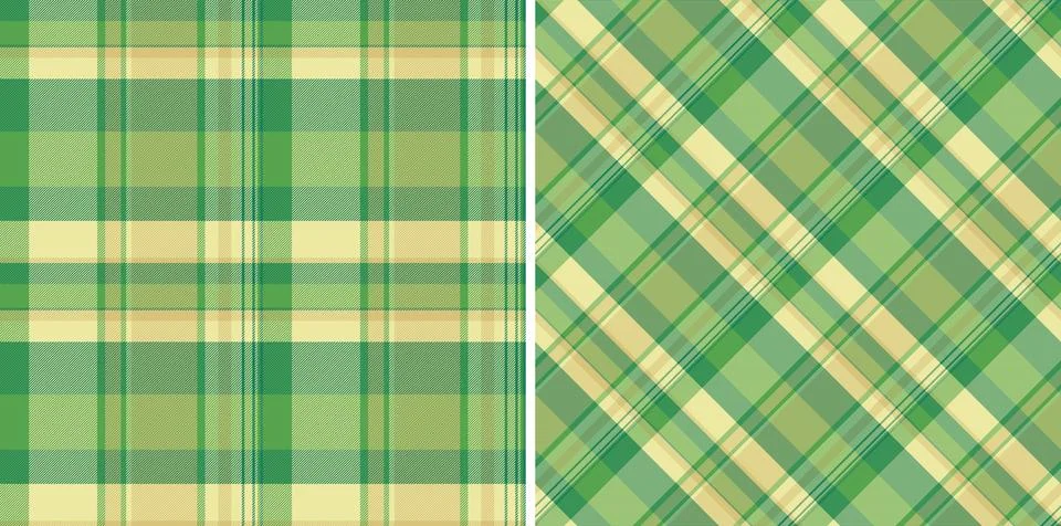 Two seamless plaid patterns side by side, green and beige. Classic textile de Stock Illustration