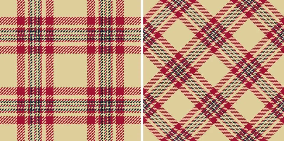 Two seamless plaid patterns in warm red, beige, and navy.  Perfect for text.. Stock Illustration