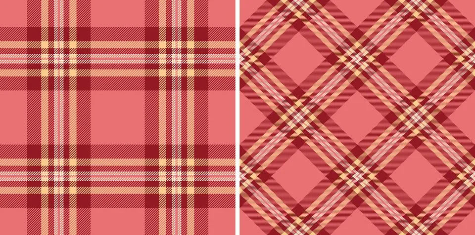 Two seamless plaid patterns in warm coral tones, offering classic textile des Stock Illustration
