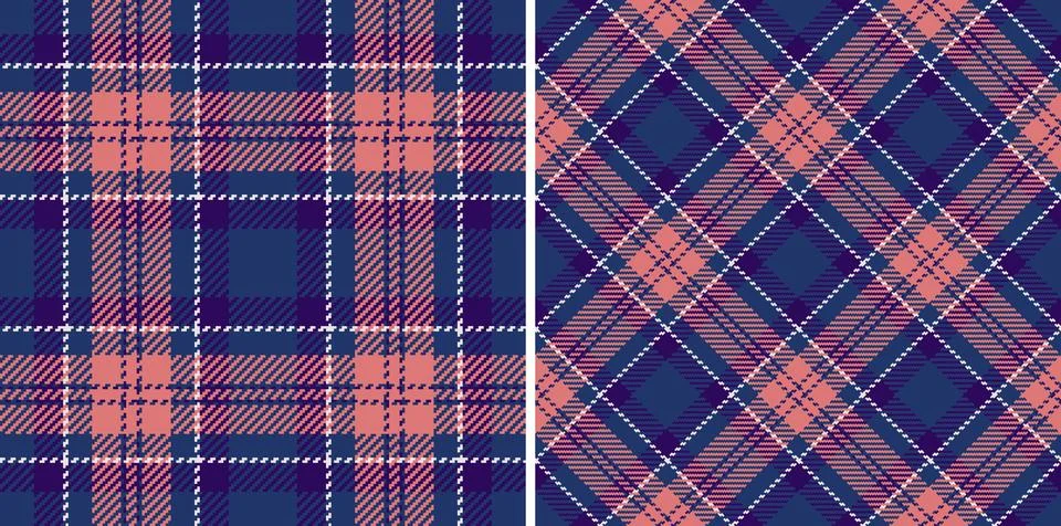 Two seamless tartan patterns one classic and one diagonal, featuring navy, co 스톡 일러스트
