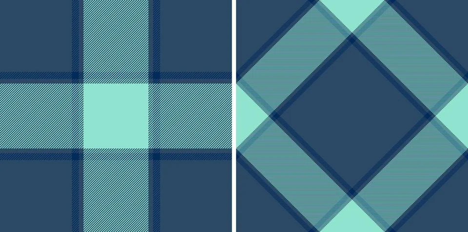 Two seamless textile patterns. Navy and teal plaid and tartan design. Class.. Stock Illustration