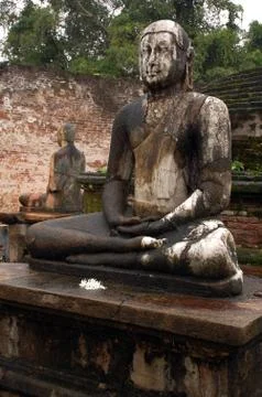Two seated buddhas in the rain Stock Photos