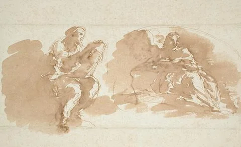 Two Seated Figures with Books. Giuseppe Bernardino Bison (Italy, 1762-1844).. Illustrazione stock