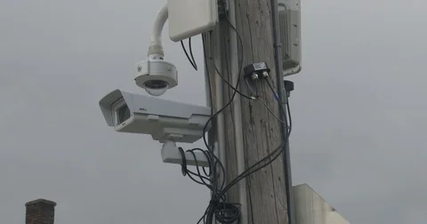 Two Security Cameras on Pole - Dome Style Stock Footage 76922011