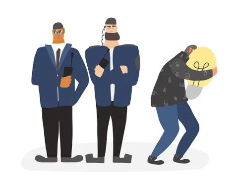 Two security guards standing with arms crossed and radio trasmitter catch a t Stock Illustration
