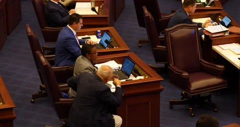 Two senators in discussion in 2019 FLorida Legislative Session Stock Footage 107572871