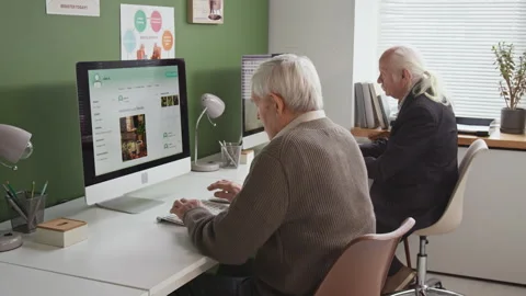 Two Senior People Using Computers in Computer Literacy Class Stock Footage 333754504