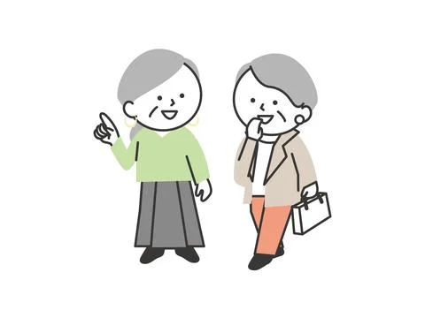 Two senior women walking while talking. Stock Illustration
