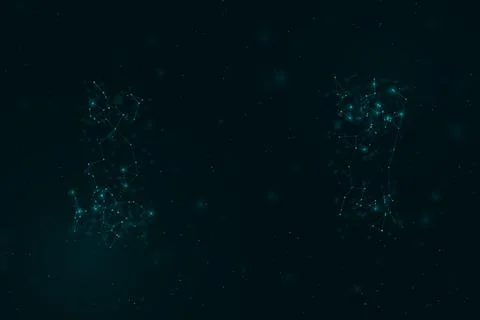 Two separate glowing formations made of teal points and geometric links flo.. Stock Illustration
