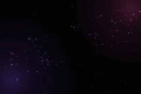 Two separated clusters of softly glowing nodes and links hover over a dark .. Stock Illustration