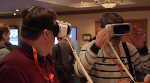 Two Serious Men in Virtual Reality. VR Stock Footage 61349758