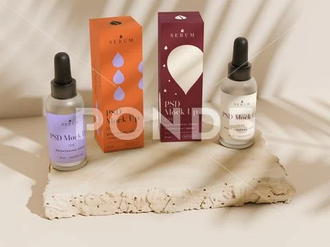Two Serum Boxes Palm Shadow Mockup PSD Template