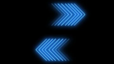 Two Sets of Neon Blue Chevron Arrows Pointing Towards Each Other on a anima.. Stock Footage 321586465