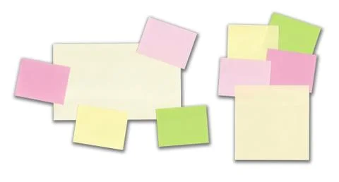 Two sets of sticky notes isolated on white ( insert own text ) Stock Photos