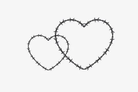 Two Shapes of Heart. Vector Silhouette of Barbed Wire Stock Illustration