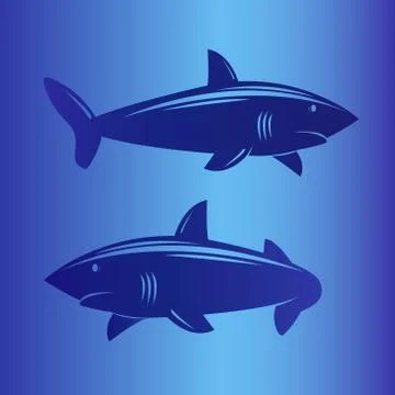 Two sharks in deep blue sea Stock Illustration