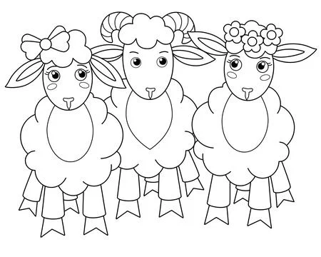 Two sheep and a ram, a herd of cute animals - a vector linear picture Stock Illustration