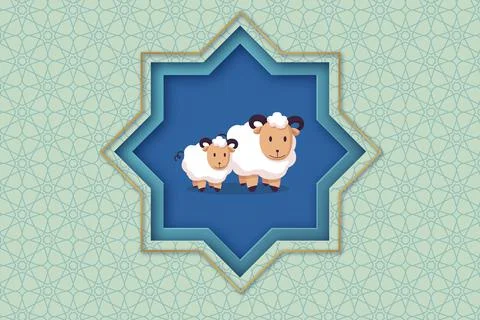 Two sheep in the middle of an Octagon shape Stock Illustration