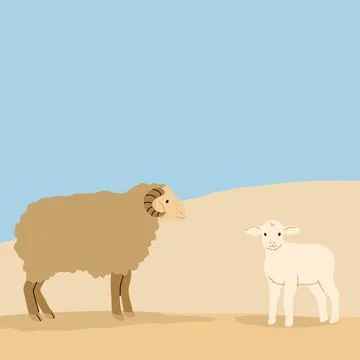 Two sheep standing in the middle of the desert Stock Illustration