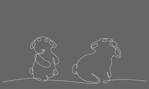 Two sheeps. Decoration continuous line hand drawing element for photo book Illustrazione stock