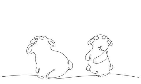 Two sheeps. Decoration continuous line hand drawing element for photo book Illustrazione stock