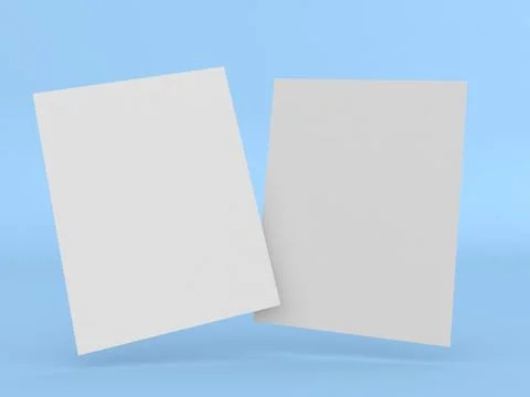 Two sheets of A4 paper on a blue background. Stock Illustration