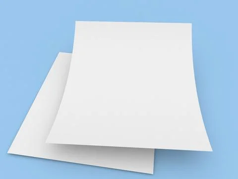 Two sheets of A4 paper on a blue background. 3d render illustration. Stock Illustration