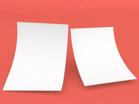 Two sheets of A4 paper on a red background. Stock-Illustration
