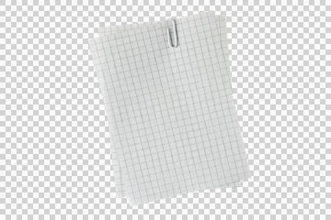Two sheets of checkered paper  with a white paper clip isolated transparent png Stock Photos