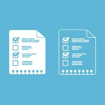 Two sheets of paper with ticks. Outline and flat style. Stock Illustration