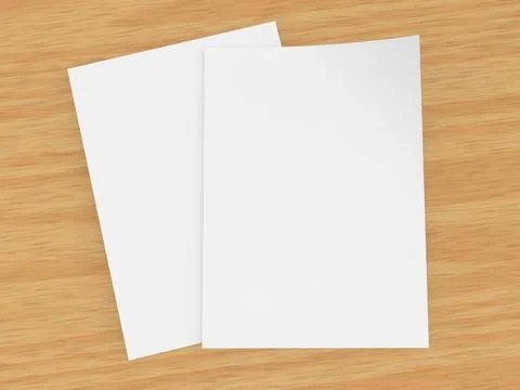Two sheets of white A4 paper on a wooden table. Stock Illustration