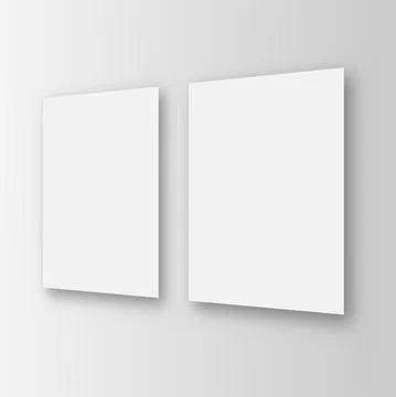 Two sheets white blank template on the wall. Perspective view. Vector 스톡 일러스트