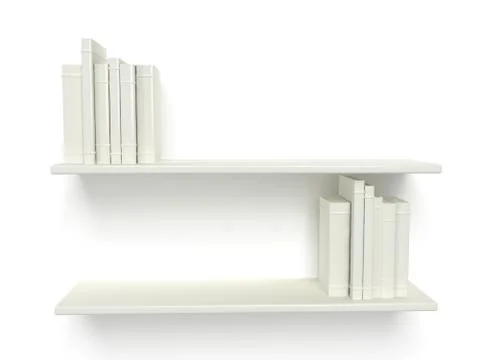 Two shelf with white books, 3d render 스톡 일러스트