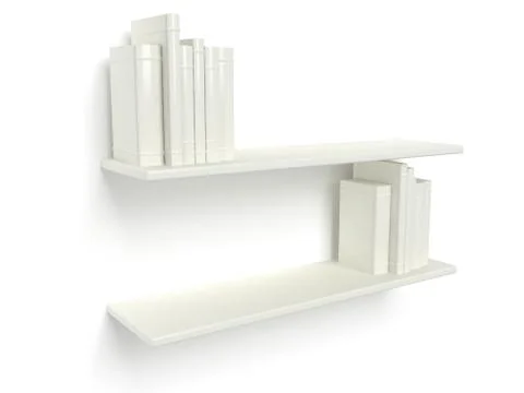 Two shelf with white books, 3d render 스톡 일러스트