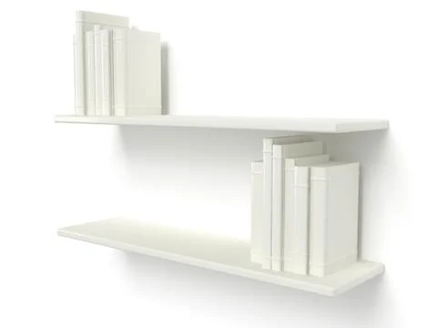 Two shelf with white books, 3d render 스톡 일러스트