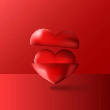 Two shiny 3D hearts red, purple volume compositions, Happy Valentines Day gre Illustrazione stock