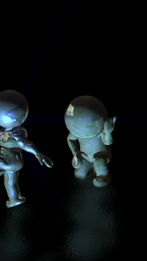 Two shiny humanoid figures dancing on a dark background Stock Footage 347003798