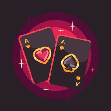 Two shiny playing card aces on red background. Poker flat illustration Stock Illustration