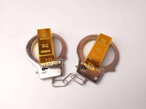 Two shiny, rectangular gold bars weighing 200 grams each are placed inside .. 스톡 사진