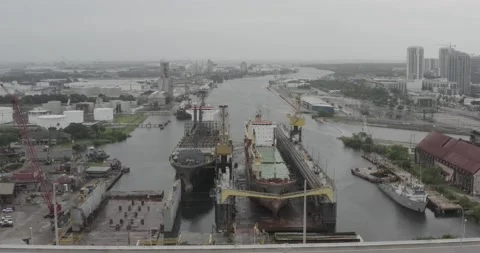 Two Shipping Container Freights Bay Aerial Stock Footage 158394740