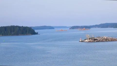 Two ships are crossing a river in Sweden Stock Footage 182462811