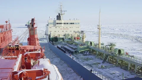 Two ships in the ice.The Northern Sea Route. Stock Footage