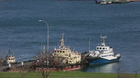 Two Ships at pier Stock Footage 64128660