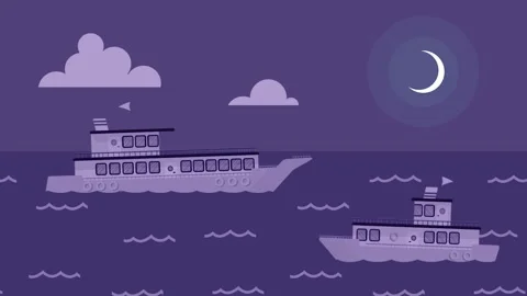 Two Ships Sailing on the Ocean at Night boats water Video stock 340471732