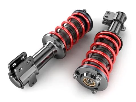 Two Shock absorber car on white background. 3d illustration Ilustración de archivo