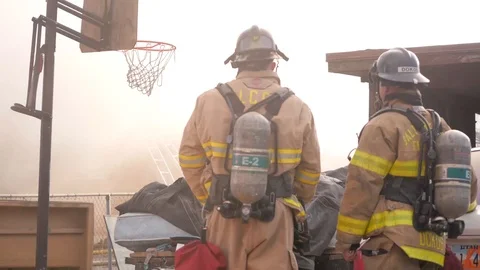 Two Shot Firefighters Smoke Stock Footage 87137673
